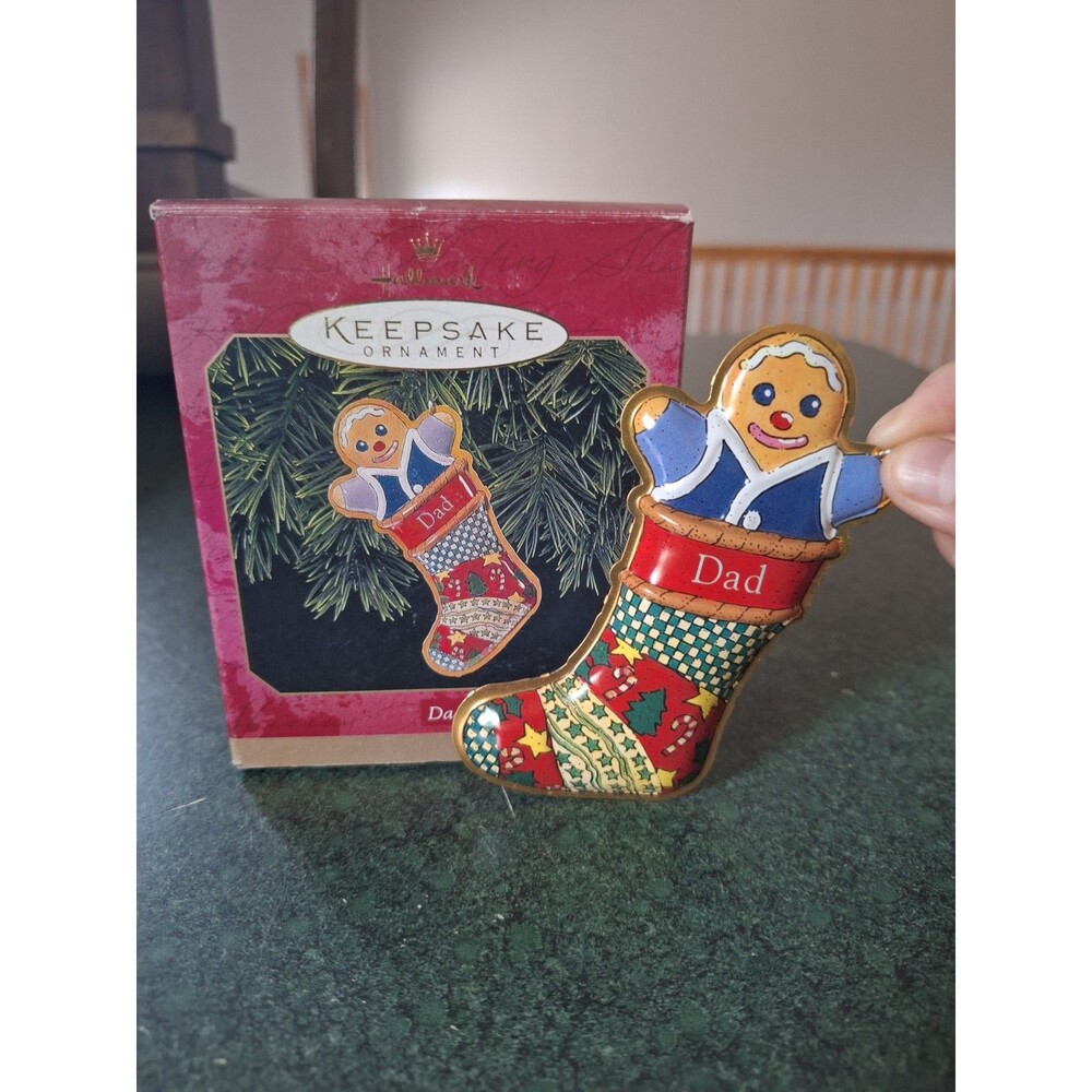 Vintage 1999 Hallmark Dad Gingerbread Stocking Pressed Tin Keepsake Ornament